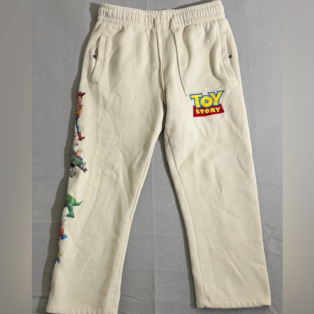 Disney Pixar Toy Story Sweatpants Mens Size M Joggers Woody‎ Buzz Rex Cream